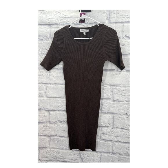 Michael Stars Bodicon Dress Elbo Sleeves Chestnut Shimmer Medium Petite - Picture 1 of 5